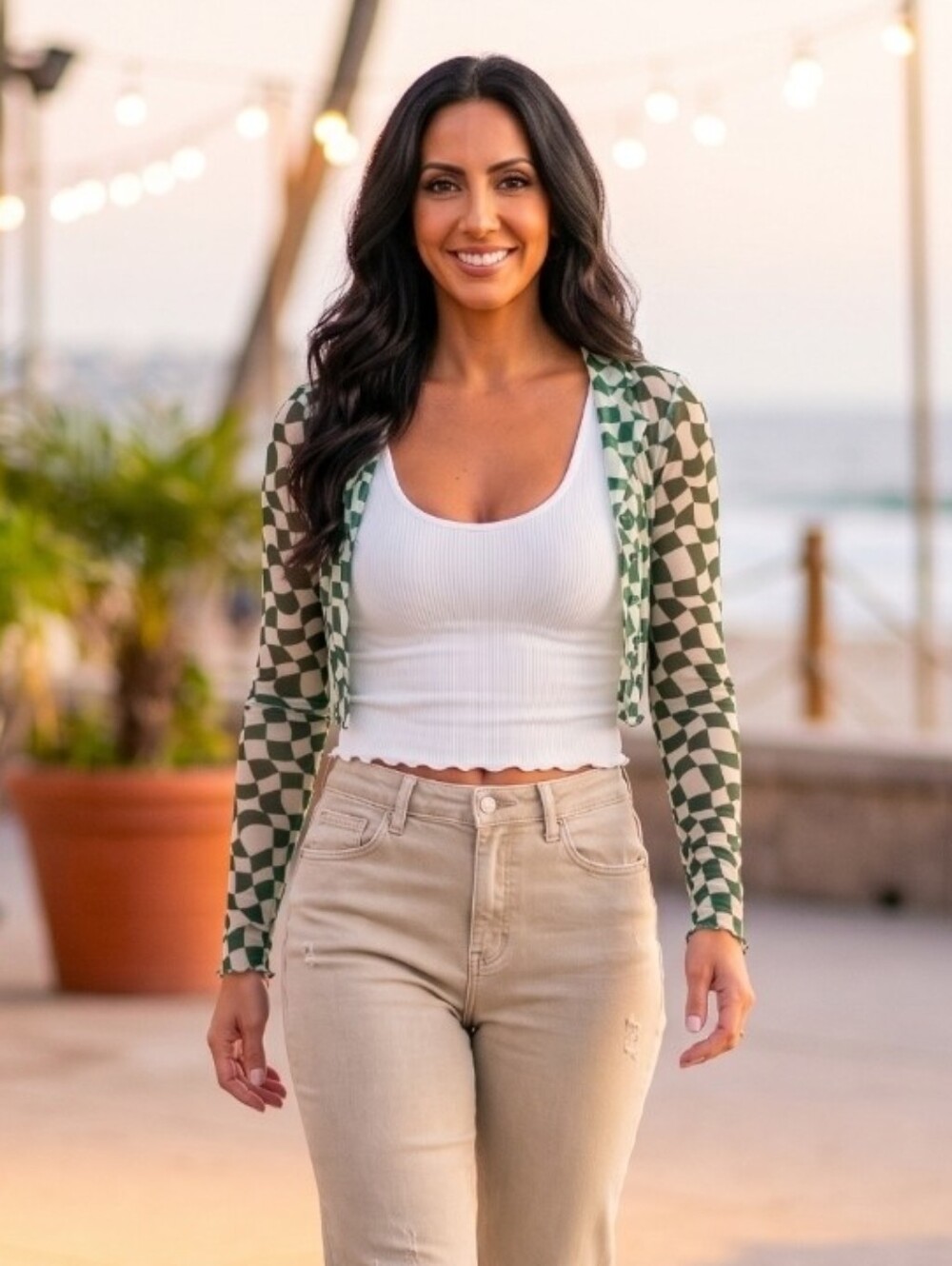 🆕🤍 Boutique Lucky Checkered Mesh Top
